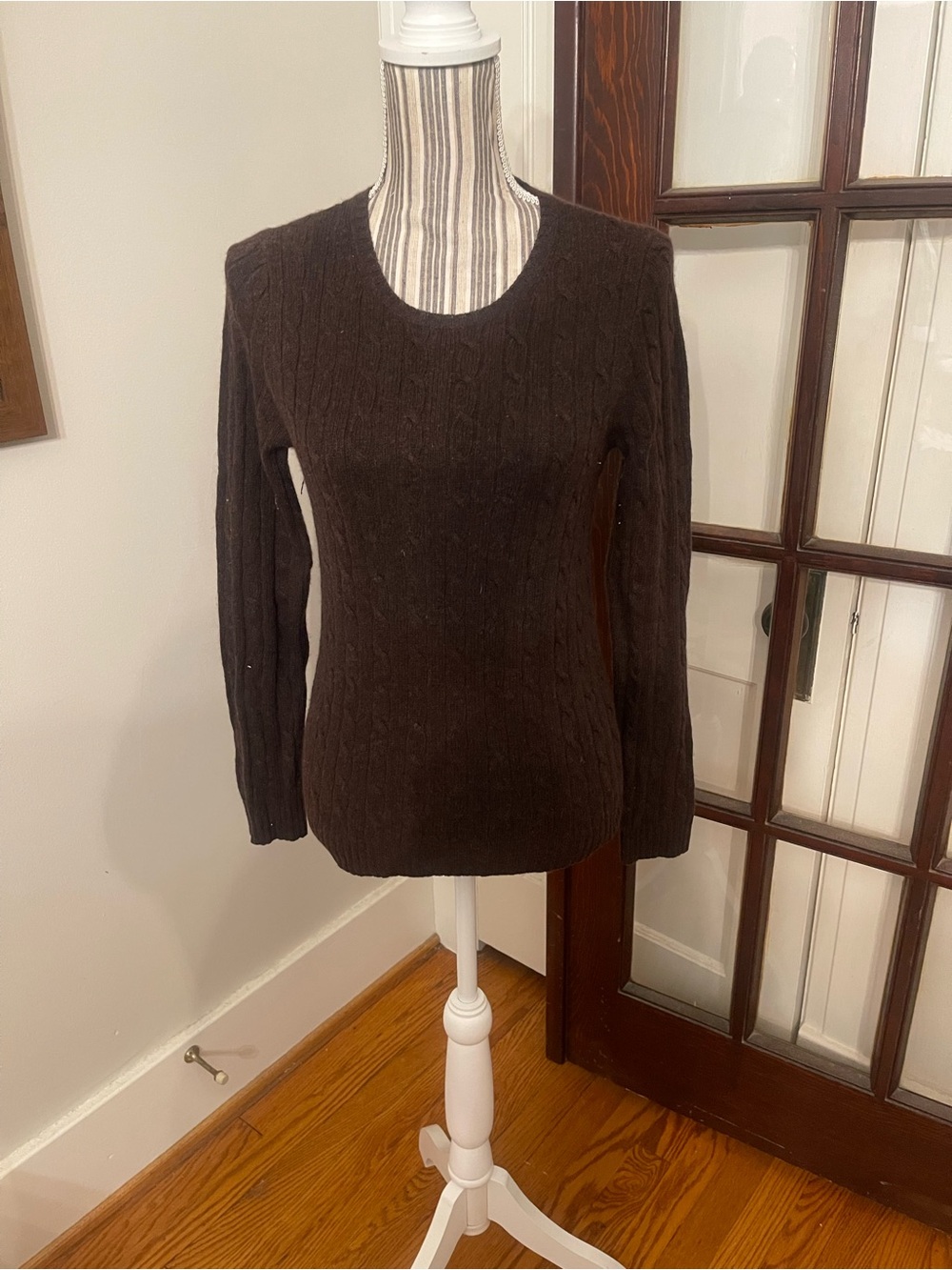 J. Crew Brown Cable-Knit Crewneck Sweater